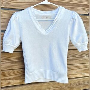 LOFT Petites 100% Cotton Women’s Short Sleeve V-Neck Sweater Top White Size XSP
